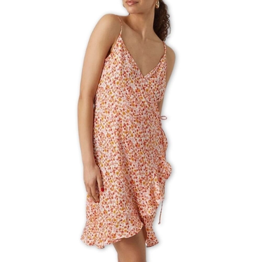 Vero Moda Mini Dress Adjustable Straps Ruffle Hem Floral Print Multicolor L NWT